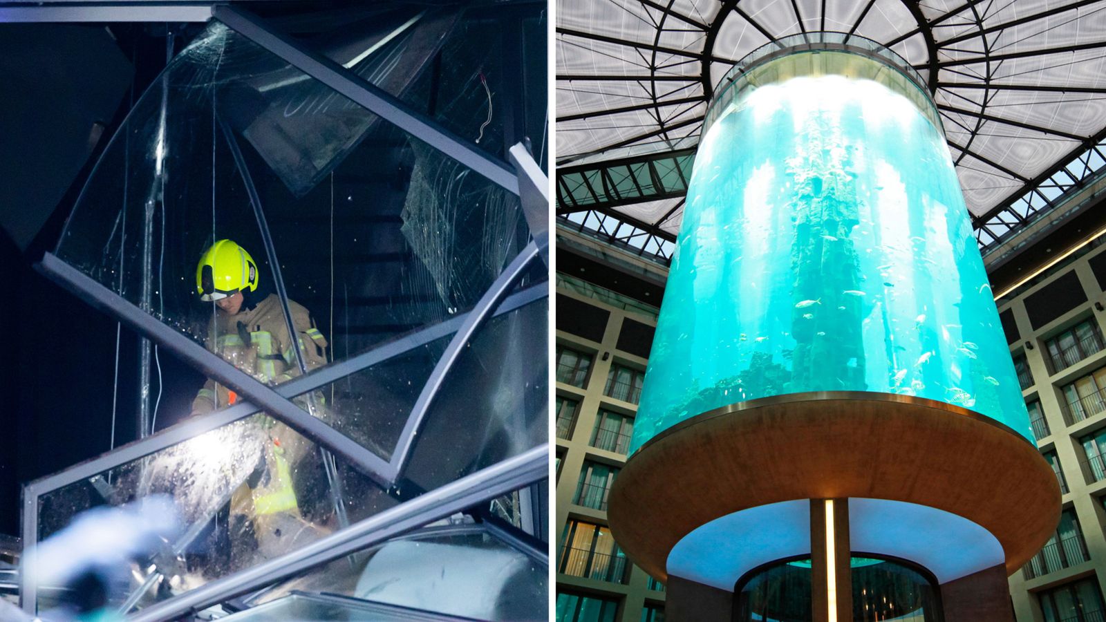 Giant aquarium home to 1,500 fish bursts at Berlin hotel