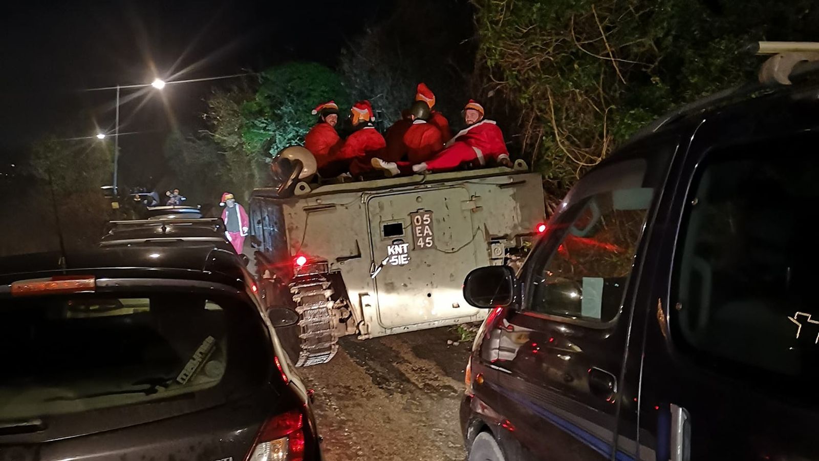 Tank full of Santas gets stuck during festive pub crawl in Cornwall