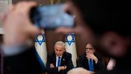 Benjamin Netanyahu attends a cabinet meeting in Jerusalem after being sworn in. Pic: AP
