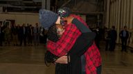 Brittney Griner hugs her wife Cherelle Griner after the star returned to the US. Credit: US Army South/Miguel Negron