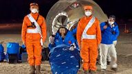 The astronauts landed safely at the Dongfeng landing site in northern China&#39;s Inner Mongolia autonomous region