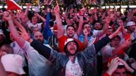Fans in Croydon, London pictured reacting to England&#39;s 3-0 win