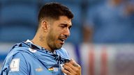 Uruguay&#39;s Luis Suarez sobs after being eliminated from the World Cup