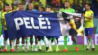 Brazil&#39;s players unfurled a tribute to football icon Pele, who is in hospital for colon cancer treatment, after their 4-1 last 16 win over South Korea