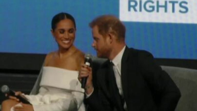 A clip of Harry provided by organisers shows Harry joking, in a stage Q&A, about how he thought Meghan was taking him on a &#39;date night&#39;.