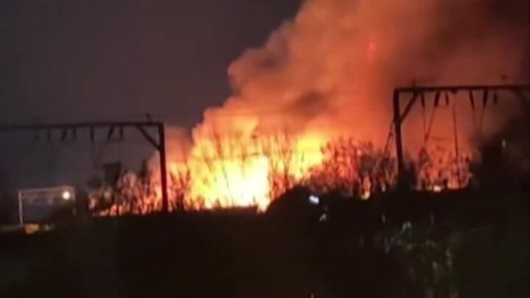 A huge fire tore through several derelict factories in Wolverhampton overnight, forcing homes to be evacuated, roads to close and causing rail chaos for commuters this morning.