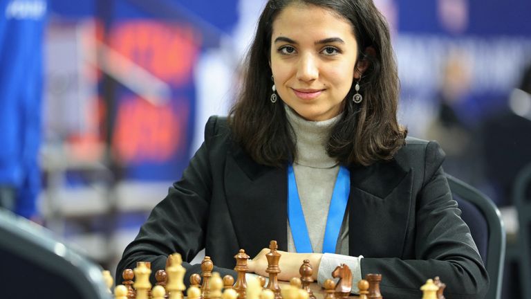 Chess - FIDE World Rapid and Blitz Championships - Rapid Women - Almaty, Kazakhstan - December 28, 2022. Sara Khadem of Iran sits in front of a chess board. REUTERS/Pavel Mikheyev
