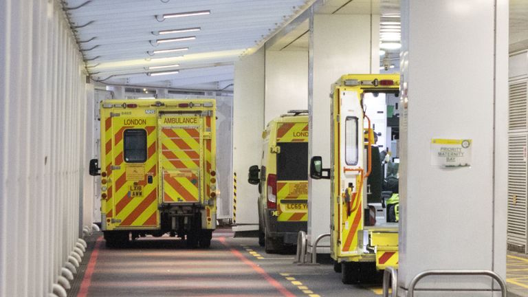 Ambulances outside the Accident and Emergency department at St Thomas&#39;s hospital, central London