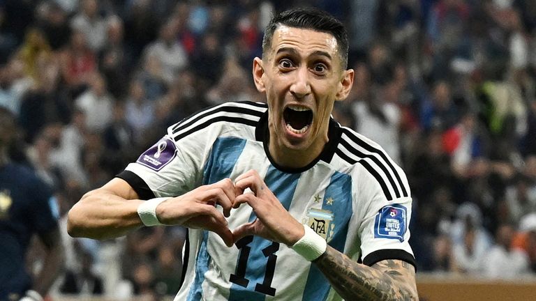 Angel Di Maria celebrates Argentina's second goal