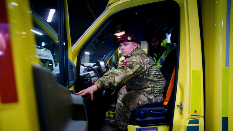 Military personnel from the Household Division take part in ambulance driver training at Wellington Barracks in London, as they prepare to provide cover for ambulance workers on December 21 and 28 when members of the Unison, GMB and Unite unions take industrial action over pay. Paramedics, ambulance technicians and call handlers will walk out in England and Wales on Wednesday in action that will affect non-life threatening calls. Picture date: Tuesday December 20, 2022.