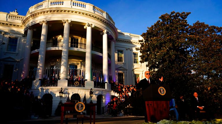 President Joe Biden speaks at the signing of the Respect for Marriage Act on Tuesday, Dec. 12.  On December 13, 2022, the South Lawn of the White House in Washington.  (AP Photo/Patrick Semansky)