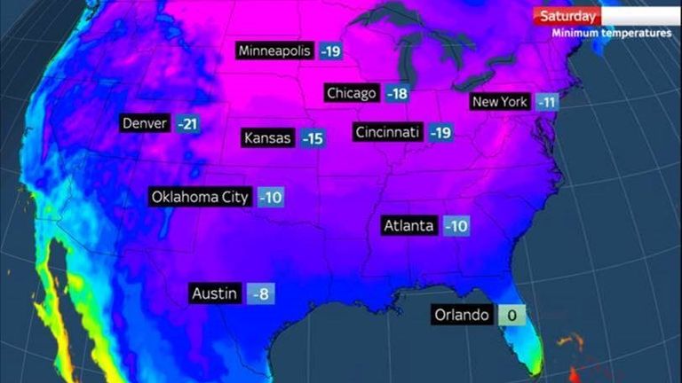 Overnight lows from Friday night into Saturday morning 