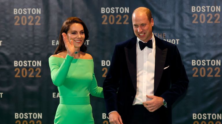 Britain&#39;s Prince William and Kate, Princess of Wales arrive for the the second annual Earthshot Prize Awards Ceremony at the MGM Music Hall, Friday, Dec. 2, 2022, in Boston. (AP Photo/Mary Schwalm)
