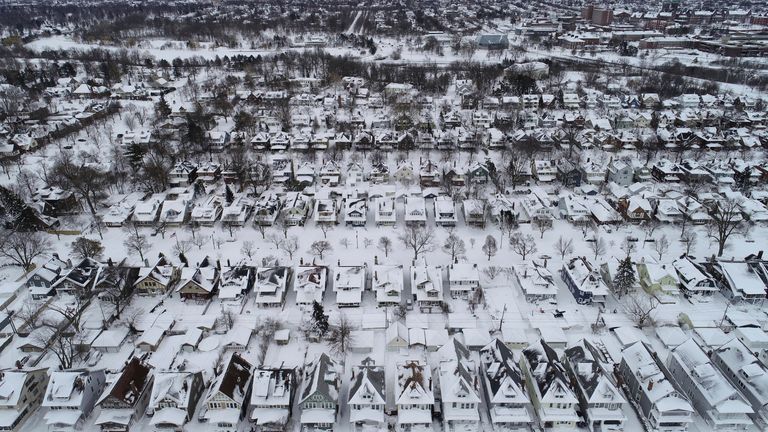 An aerial view of the 1901 Pan-American Exposition neighborhood in Buffalo, New York, still covered in snow after the blizzard, Tuesday, Dec. 12.  February 27, 2022. State troopers and military police were dispatched Tuesday to keep people off snow-covered roads in Buffalo as officials kept counting the death toll three days after the deadliest storm in at least two generations in Western New York.Image: Associated Press