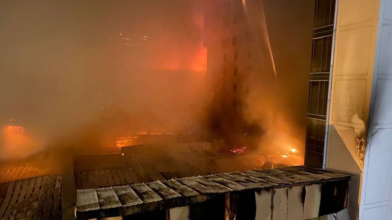 The fire at the Grand Diamond City Casino in the city of Poipet. Pic: John Sagun