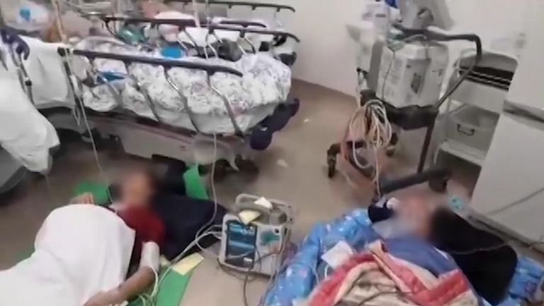 Elderly patients on the floor in Chaoyang Hospital, Beijing