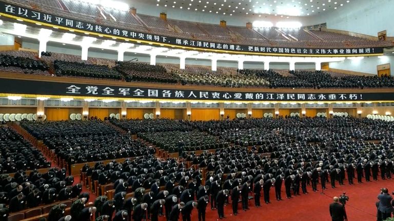 A formal memorial for the late former Chinese President Jiang Zemin. Pic: AP