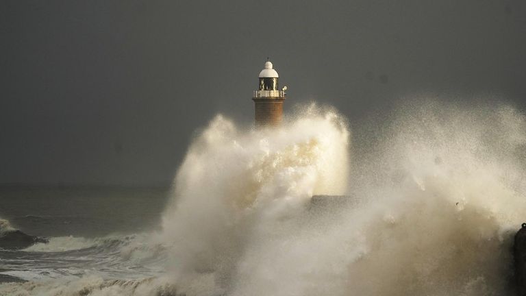 Huge waves crash over Tynemouth pier on the North East coast of England. The Met Office has issued a number of weather warnings for snow and ice for parts of Scotland, Northern Ireland, Wales and the east coast and south-west England over the coming days. Picture date: Thursday December 8, 2022.