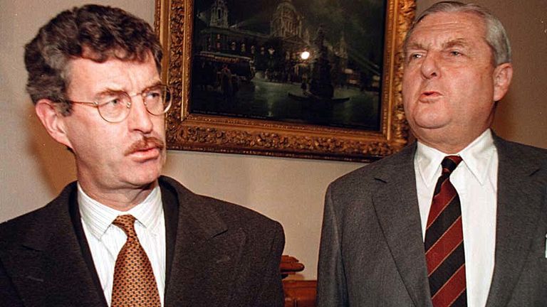 Irish deputy prime minister Dick Spring (left) and secretary of state for Northern Ireland Sir Patrick Mayhew (right)
