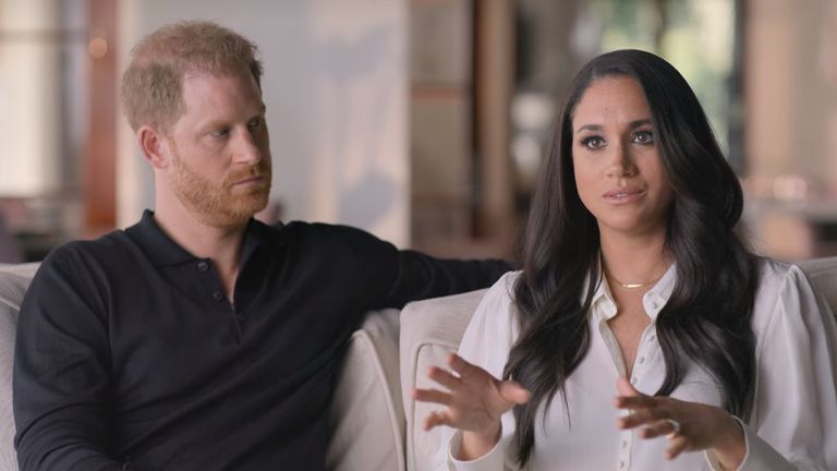 Talking about tweet - "Meghan needs to die"
Screen Grabs taken from Harry and Meghan  Netflix documentary Harry & Meghan
PIC:NETFLIX