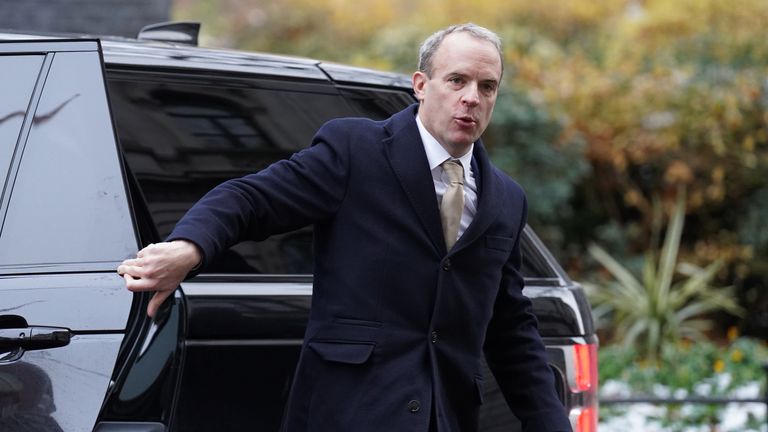 Deputy Prime Minister Dominic Raab arrives in Downing Street, London, ahead of a Cabinet meeting. Picture date: Tuesday December 13, 2022.
