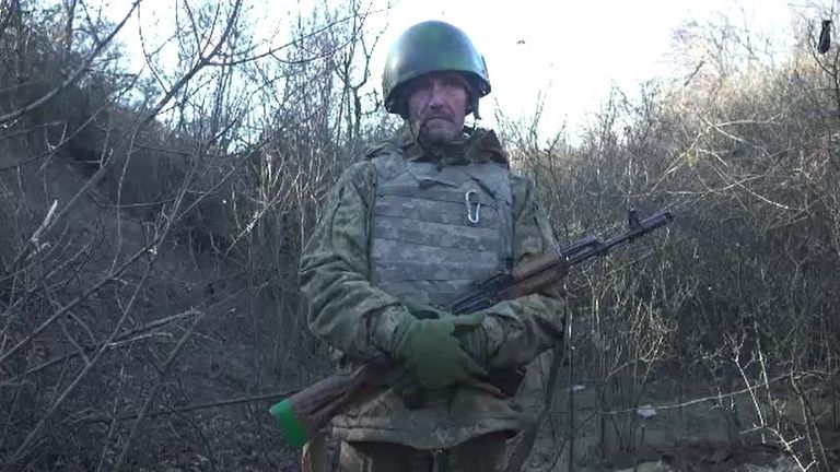 A soldier on the front line in Bakhmut