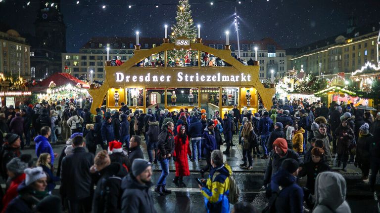 The Striezelmarkt in Dresden was evacuated during the incident Pic: AP