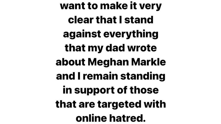 Jeremy Clarkson’s daughter speaks out against Meghan Markle rant. Pic: Instagram 