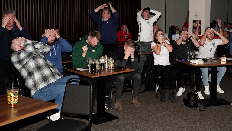 England fans' react when Kane fails to score a crucial second penalty against France 