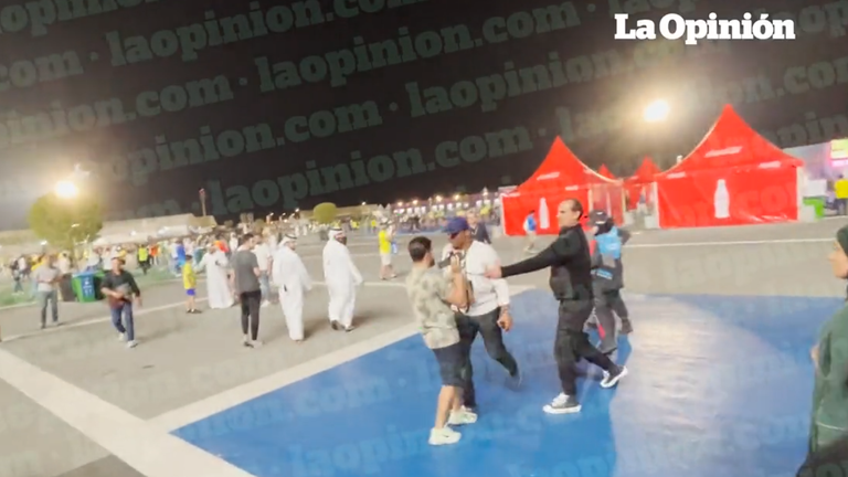 Video filmed by LA-based news website La Opinion shows Samuel Eto&#39;o appearing to confront a fan. Pic: La Opinion