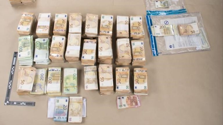 Belgian police image of €1.5m in cash found in Brussels. PIC: Belgian Federal Prosecutor&#39;s Office