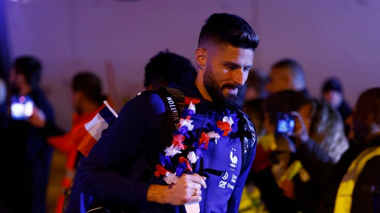 Olivier Giroud arrives at Paris Charles de Gaulle airport