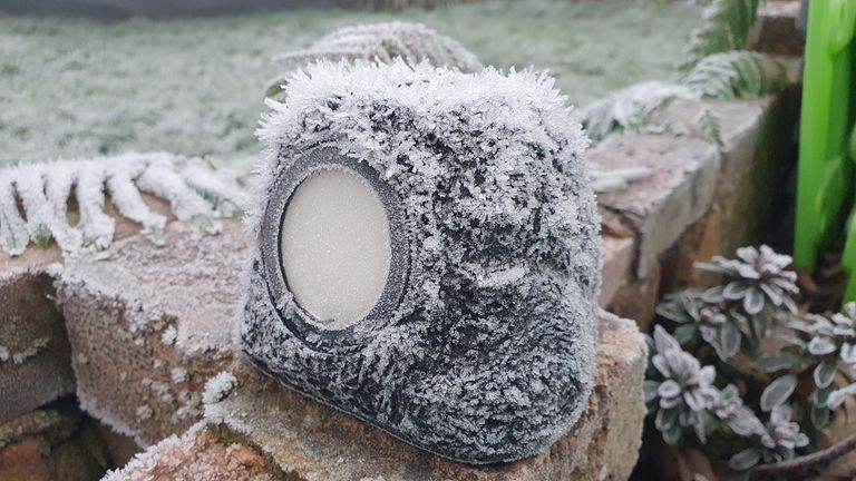 Frost on a garden light. Pic: Sky News weather presenter Kirsty McCabe