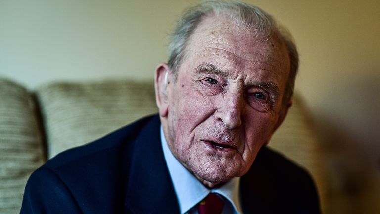 File photo dated 05/01/17 of George "Johnny" Johnson, then aged 95, at his home in Bristol. Mr Johnson, the last surviving Dambuster, has died at the age of 101. He was part of Royal Air Force 617 Squadron, which conducted a night of raids on German dams in 1943 in an effort to disable Hitler&#39;s industrial heartland. Issue date: Thursday December 8, 2022.
