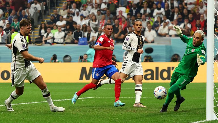 01 December 2022, Qatar, Al-Chaur: Soccer, World Cup 2022 in Qatar, Costa Rica - Germany, preliminary round, Group E, Matchday 3, at Al-Bait Stadium, Germany&#39;s Niclas F&#39;llkrug scores 2-4. Photo by: Christian Charisius/picture-alliance/dpa/AP Images