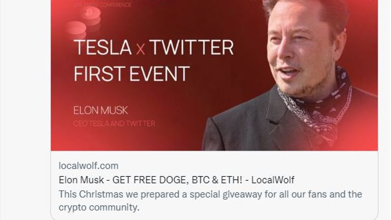 These links promote fake campaigns hosted by Twitter and Tesla