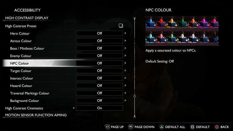 God Of War Ragnarok&#39;s accessibility settings. Pic: Sony