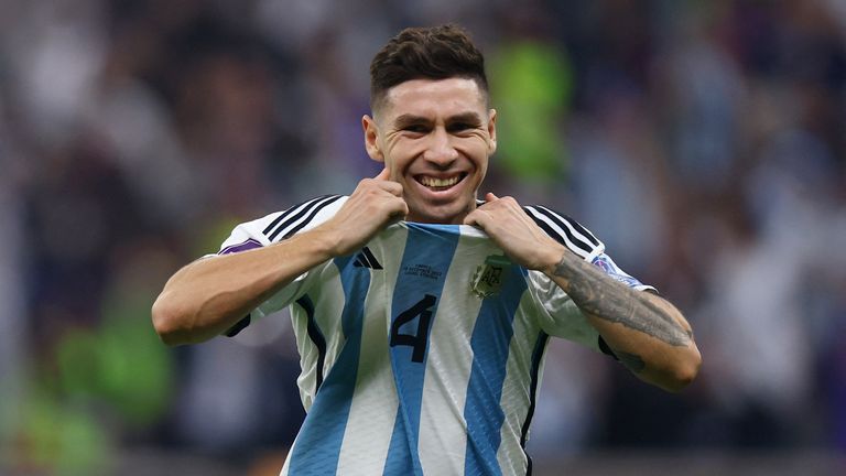 Soccer Football - Qatar 2022 FIFA World Cup - Final - Argentina v France - Lusail Stadium, Lusail, Qatar - 18 December 2022 Gonzalo Montiel of Argentina celebrates winning the World Cup REUTERS/ Hannah Mckay