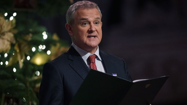  Hugh Bonneville reading an extract from Paddington...s Christmas Post, during the &#39;Together at Christmas&#39; Carol Service at Westminster Abbey in London. Picture date: Thursday December 15, 2022.