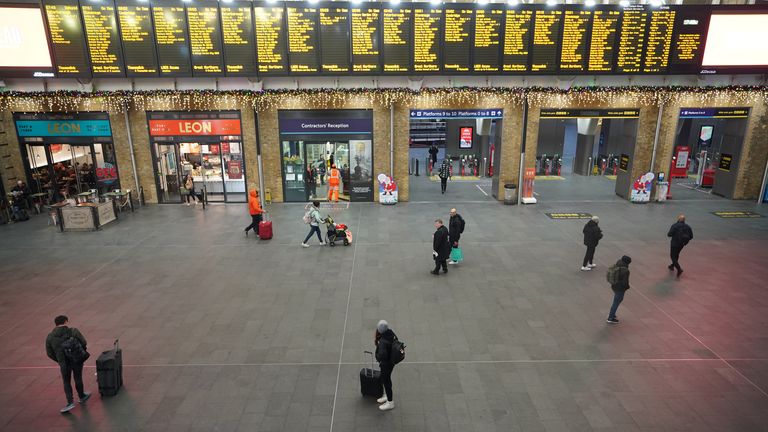Industrial strike
Passengers at Kings Cross Station in London during strike action by members of the Rail, Maritime and Transport union (RMT) in a long-running dispute over jobs and pensions. in a long-running dispute over jobs and pensions.