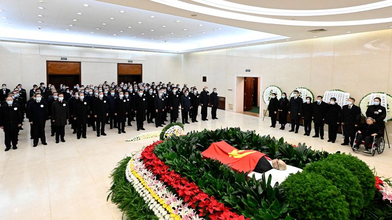 Chinese leaders pay their final respects to former Chinese President Jiang Zemin in Beijing. Pic: Reuters 