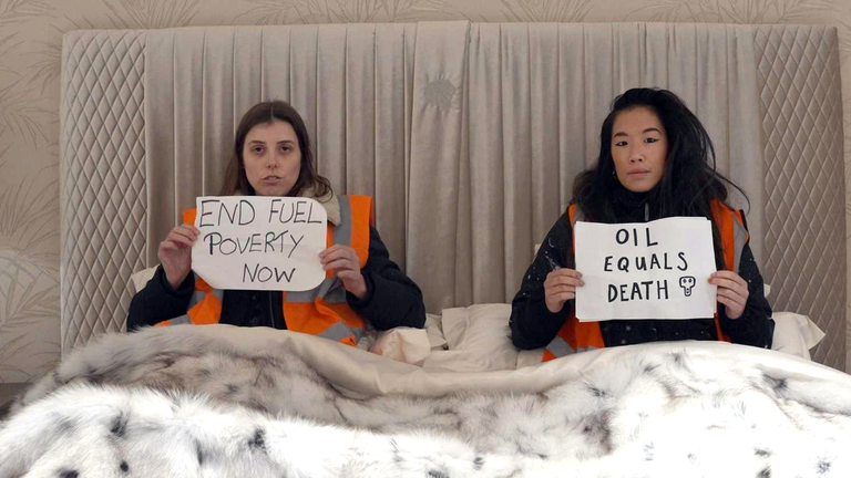 Just Stop Oil protesters in Harrods. Pic: Rich Feldgate/Just Stop Oil