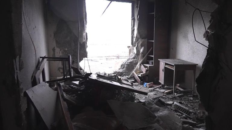 Apartment damaged as Russia bombards Kherson