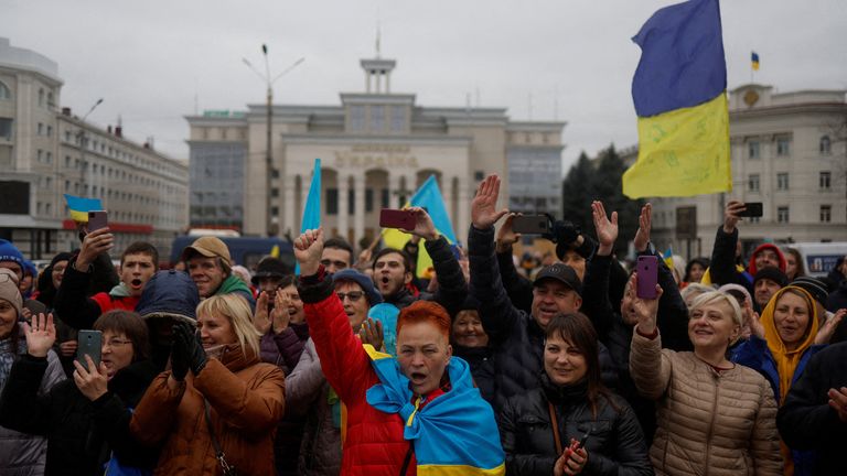 Ukrainians celebrate Russia's November troop withdrawal from Kherson