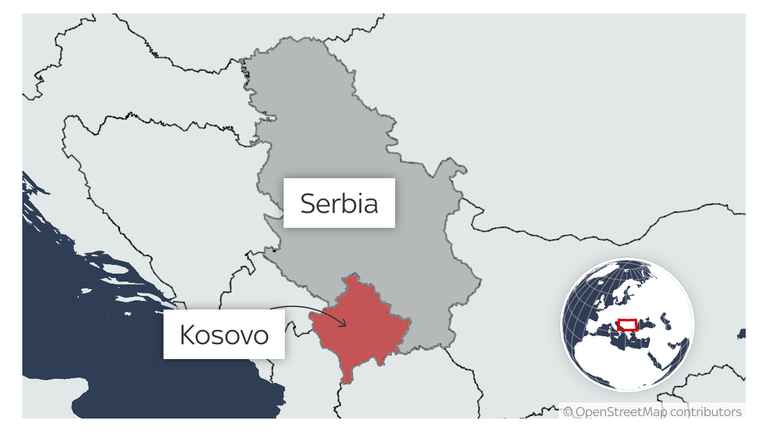 A map of Kosovo and Serbia
