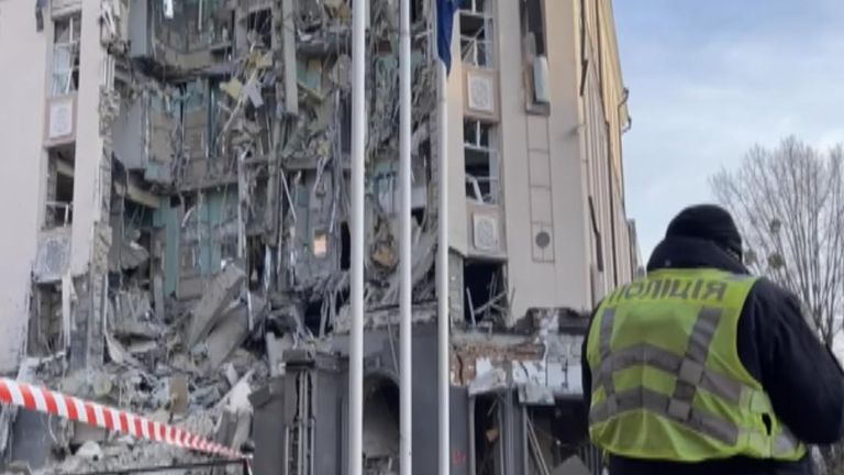 Hotel destroyed after explosions in Kyiv