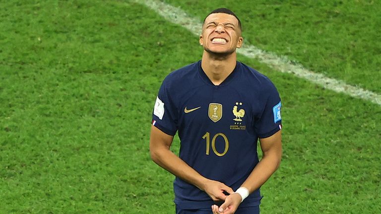 Football Soccer - FIFA World Cup Qatar 2022 - Final - Argentina v France - Lusail Stadium, Lusail, Qatar - December 18, 2022 Kylian Mbappe of France looked depressed after the REUTERS/Bernadett Szabo match