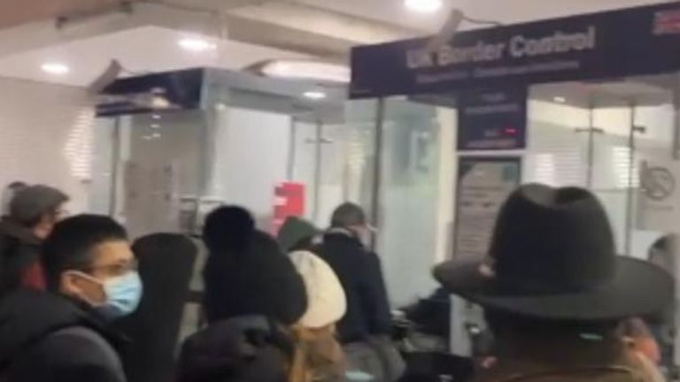 The footage shows commuters queuing up at Lille Europe station, where a number of UK Border Force stations have been unmanned.