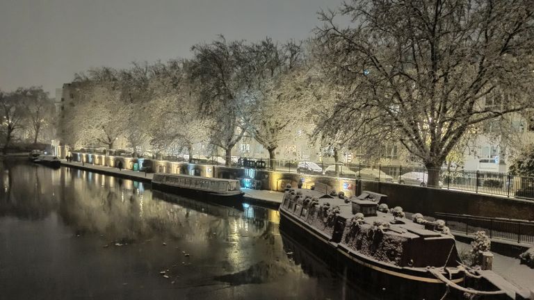 Wintry conditions in Little Venice, London