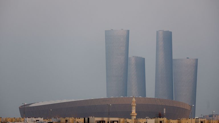 Soccer Football - FIFA World Cup Qatar 2022 - Lusail Stadium, Lusail, Qatar - December 17, 2022 General view of the Lusail Stadium and Lusail Plaza Towers ahead of the final between Argentina and France REUTERS/Carl Recine